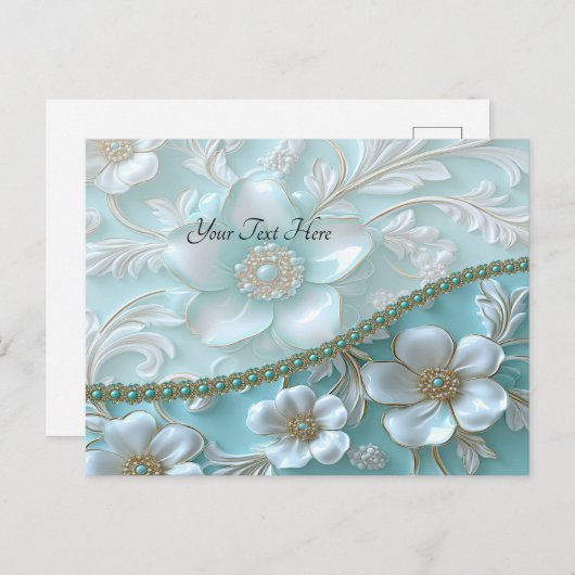 Blauwgroen witte bloemen Briefkaart (Voorkant / Achterkant)