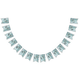 Blauwgroen Witte Bloemen Bunting Flag Vlaggetjes