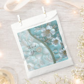 Blauwgroen Witte Bloemen Favoriete Zak Bedankzakje (Geknipt)