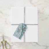 Blauwgroen Witte Bloemen Gift Label Cadeaulabel (Met Touw)