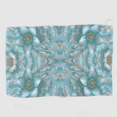 Blauwgroen Witte Bloemen Golfhanddoek (Horizontaal)