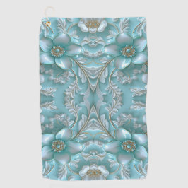 Blauwgroen Witte Bloemen Golfhanddoek