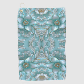Blauwgroen Witte Bloemen Golfhanddoek