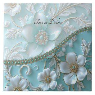 Blauwgroen Witte Bloemen Keramische Tegel Tegeltje