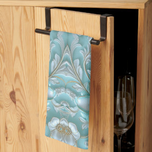 Blauwgroen Witte Bloemen Keuken Handdoeken