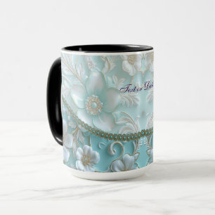 Blauwgroen Witte Bloemen Mok