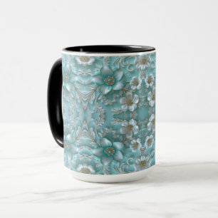 Blauwgroen Witte Bloemen Mok