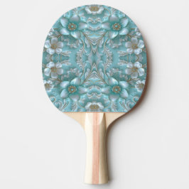 Blauwgroen Witte Bloemen Ping Pong Paddle Tafeltennisbatje