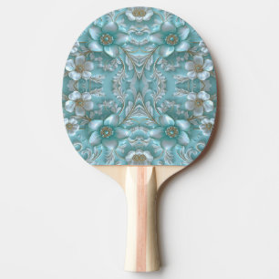 Blauwgroen Witte Bloemen Ping Pong Paddle Tafeltennisbatje