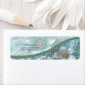 Blauwgroen witte bloemen retour adreslabel etiket (Insitu)