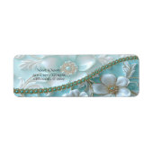 Blauwgroen witte bloemen retour adreslabel etiket (Voorkant)
