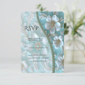 Blauwgroen witte bloemen RSVP-kaart RSVP Kaartje (Staand voorkant)