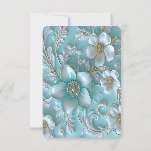Blauwgroen witte bloemen RSVP-kaart RSVP Kaartje (Achterkant)