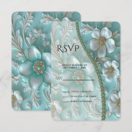 Blauwgroen witte bloemen RSVP-kaart RSVP Kaartje