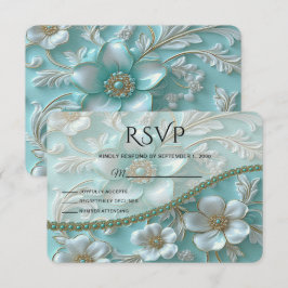 Blauwgroen witte bloemen RSVP-kaart RSVP Kaartje