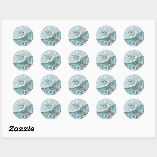 Blauwgroen Witte Bloemen Sticker (Vel)