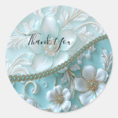 Blauwgroen Witte Bloemen Sticker (Voorkant)