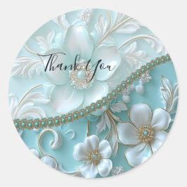Blauwgroen Witte Bloemen Sticker
