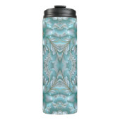 Blauwgroen Witte Bloemen Thermische Tumbler Thermosbeker (Voorkant)