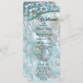 Blauwgroen Witte Bloemen Trouwprogramma Programmakaart (Voorkant / Achterkant)