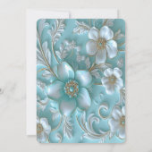 Blauwgroen witte bloemen Verloving uitnodiging (Achterkant)