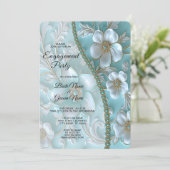 Blauwgroen witte bloemen Verloving uitnodiging (Staand voorkant)