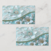 Blauwgroen witte bloemen Visitekaartje (Voorkant / Achterkant)