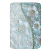 Blauwgroen witte bloemenbadmat badmat (Voorkant Verticaal)