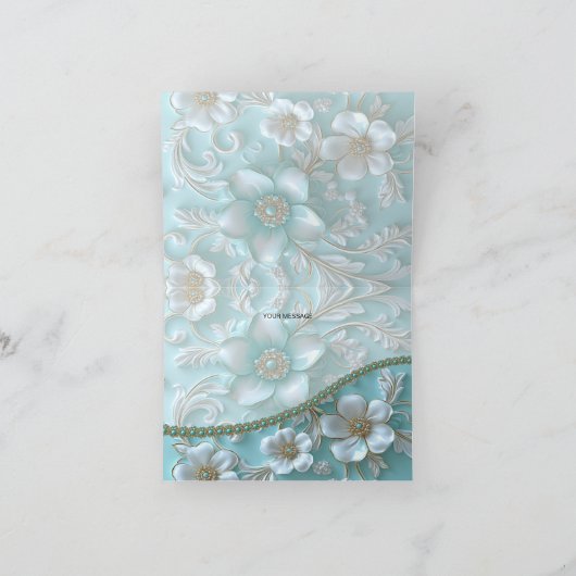 Blauwgroen witte bloemenbedankkaart bedankkaart (Binnen)