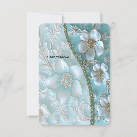 Blauwgroen witte bloemenbedankkaart bedankkaart (Achterkant)