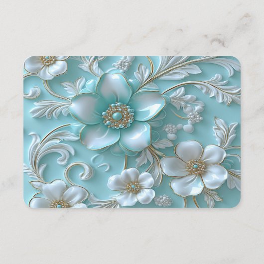 Blauwgroen witte bloemendetailbehuizing Kaart (Achterkant)