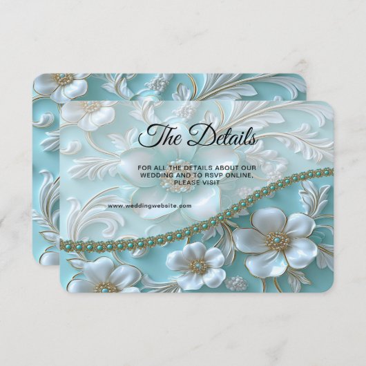 Blauwgroen witte bloemendetailbehuizing Kaart (Voorkant / Achterkant)