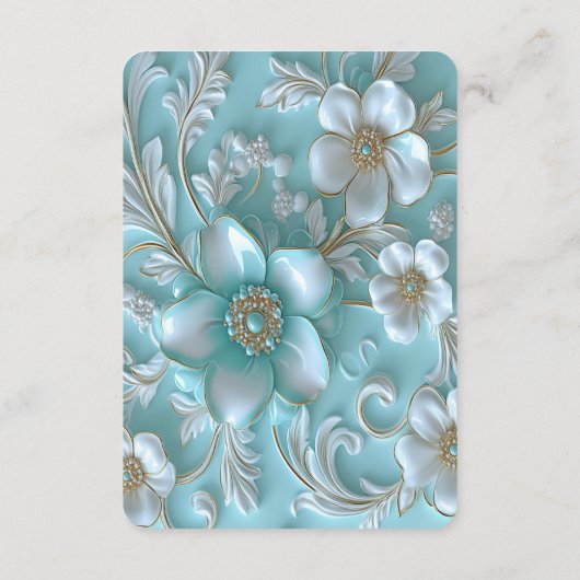 Blauwgroen witte bloemendetailbehuizing Kaart (Achterkant)