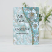 Blauwgroen witte bloemendetailbehuizing Kaart (Staand voorkant)