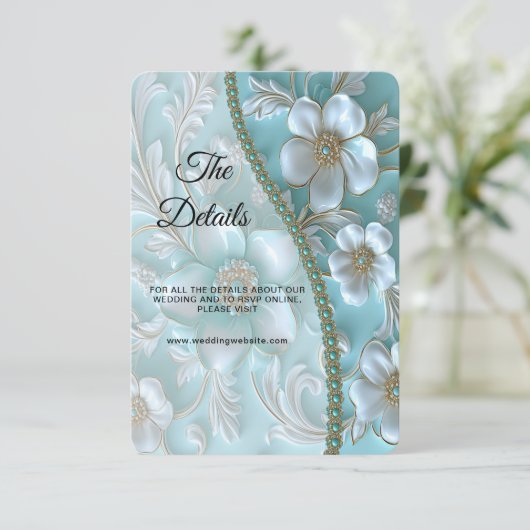 Blauwgroen witte bloemendetailbehuizing Kaart (Staand voorkant)