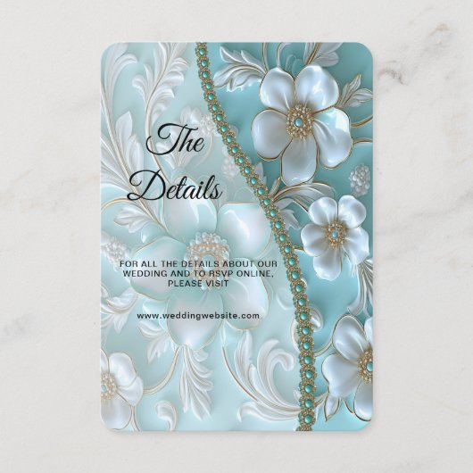 Blauwgroen witte bloemendetailbehuizing Kaart (Voorkant)
