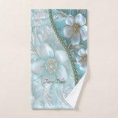 Blauwgroen witte bloemenhanddoek set bad handdoek (Handdoek)