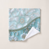 Blauwgroen witte bloemenhanddoek set bad handdoek (Wasdoekje)