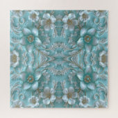 Blauwgroen witte bloemenlegpuzzel legpuzzel (Horizontaal)