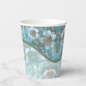 Blauwgroen witte bloemenpapier kopjes papieren bekers (Achterkant)