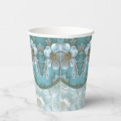 Blauwgroen witte bloemenpapier kopjes papieren bekers (Rechts)