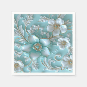 Blauwgroen witte bloemenservetten servet