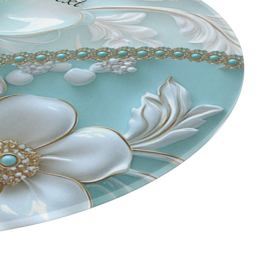 Blauwgroen witte bloemensnijplank snijplank (Hoek)