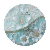 Blauwgroen witte bloemensnijplank snijplank (Voorkant)