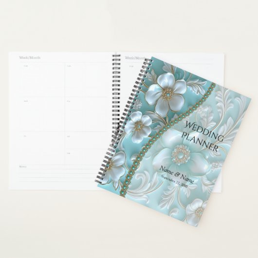 Blauwgroen witte bloemplanner planner (Display)