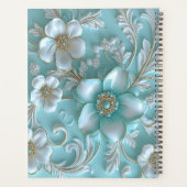 Blauwgroen witte bloemplanner planner (Achterkant)