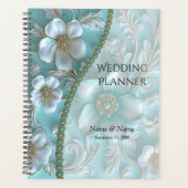 Blauwgroen witte bloemplanner planner (Voorkant)
