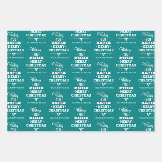 Blauwgroen witte bomen sneeuwvlokken en wensen Ker Inpakpapier Vel (Voorkant 2)