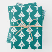 Blauwgroen witte bomen sneeuwvlokken en wensen Ker Inpakpapier Vel (In situ)