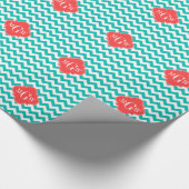Blauwgroen Witte Chevron Coral Quatrefoil 3 Monogr Cadeaupapier (Hoek)